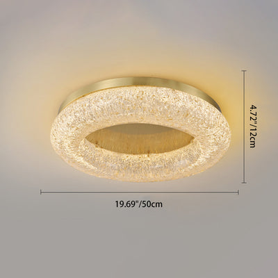 Contemporary Luxury Gold Leaf Resin Finish Copper Ring LED Flush Mount Ceiling Light For Living Room
