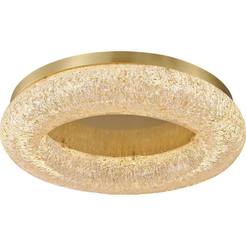 Contemporary Luxury Gold Leaf Resin Finish Copper Ring LED Flush Mount Ceiling Light For Living Room