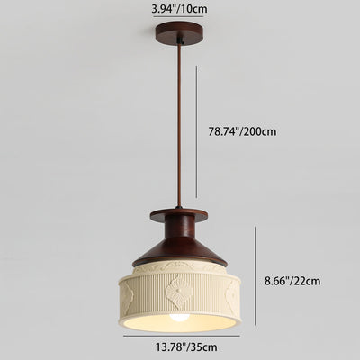 Modern Transitional Solid Wood Semicircle Carving Resin Shade 1-Light Pendant Light For Living Room