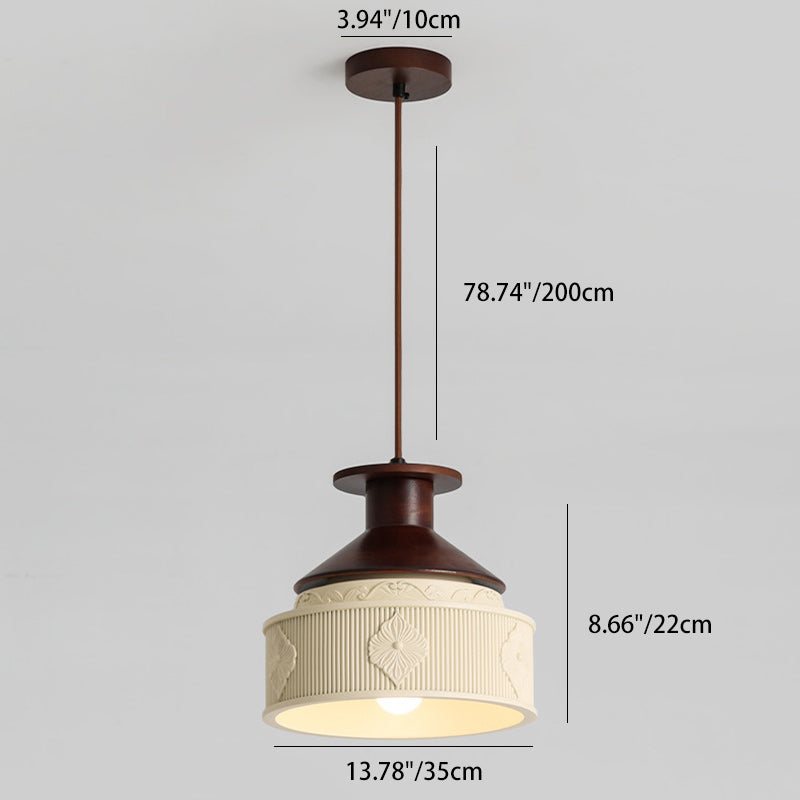 Modern Transitional Solid Wood Semicircle Carving Resin Shade 1-Light Pendant Light For Living Room