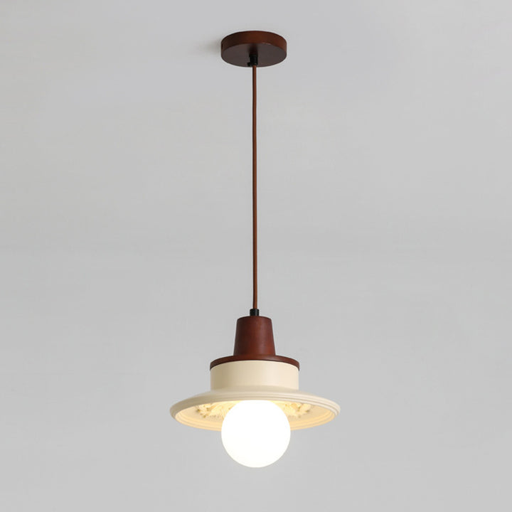 Modern Transitional Solid Wood Semicircle Carving Resin Shade 1-Light Pendant Light For Living Room