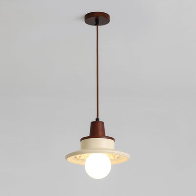 Modern Transitional Solid Wood Semicircle Carving Resin Shade 1-Light Pendant Light For Living Room