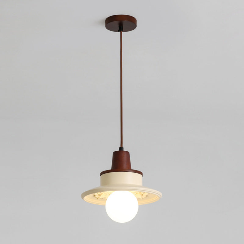 Modern Transitional Solid Wood Semicircle Carving Resin Shade 1-Light Pendant Light For Living Room