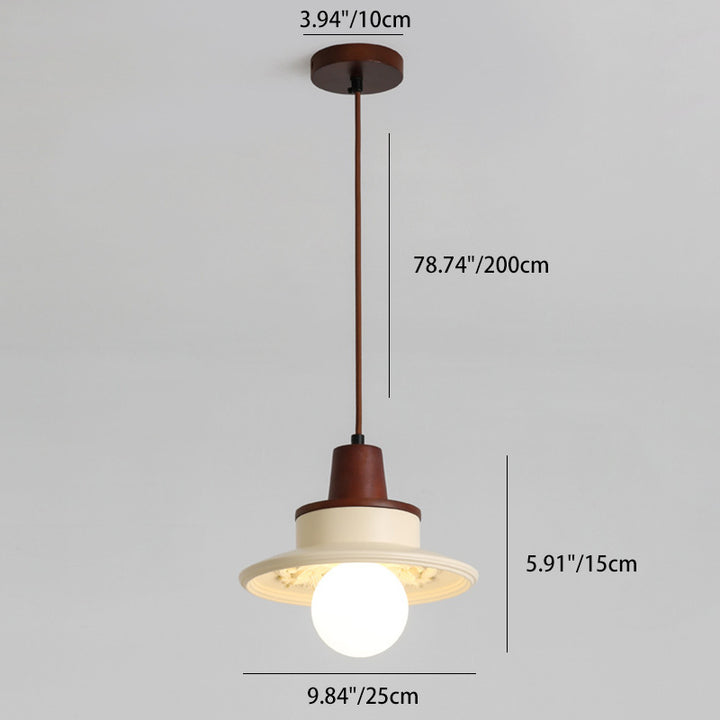 Modern Transitional Solid Wood Semicircle Carving Resin Shade 1-Light Pendant Light For Living Room
