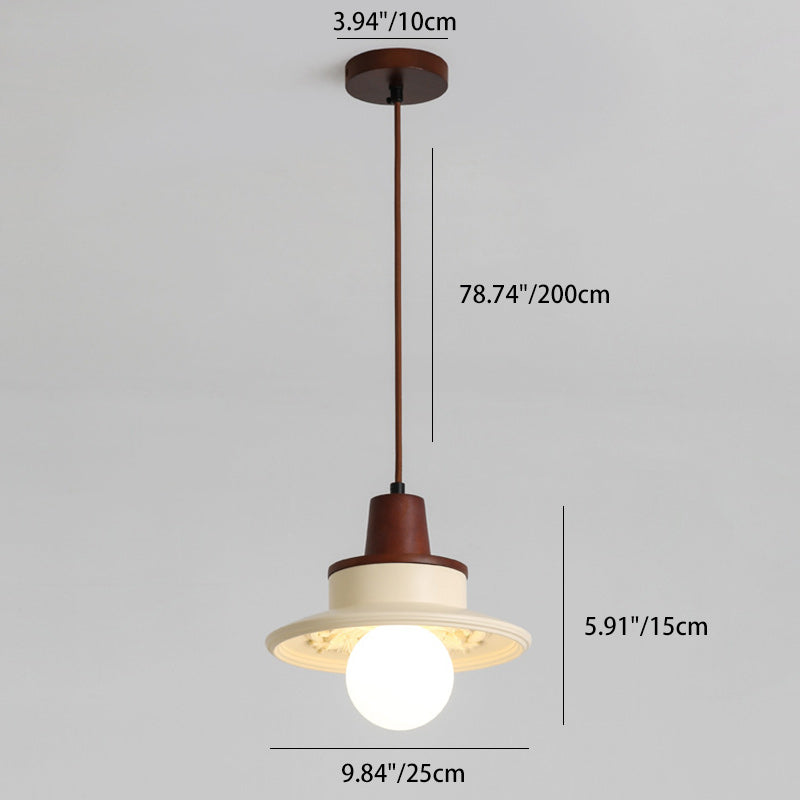 Modern Transitional Solid Wood Semicircle Carving Resin Shade 1-Light Pendant Light For Living Room