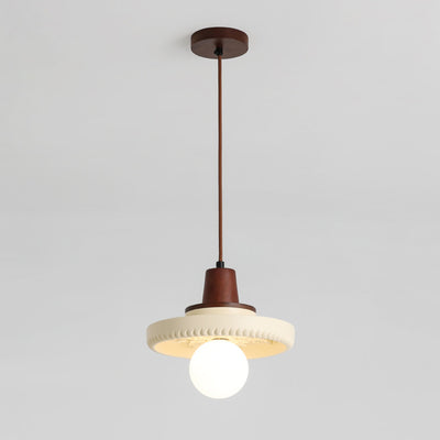 Modern Transitional Solid Wood Semicircle Carving Resin Shade 1-Light Pendant Light For Living Room