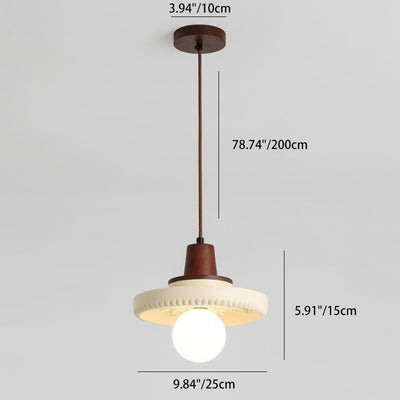 Modern Transitional Solid Wood Semicircle Carving Resin Shade 1-Light Pendant Light For Living Room