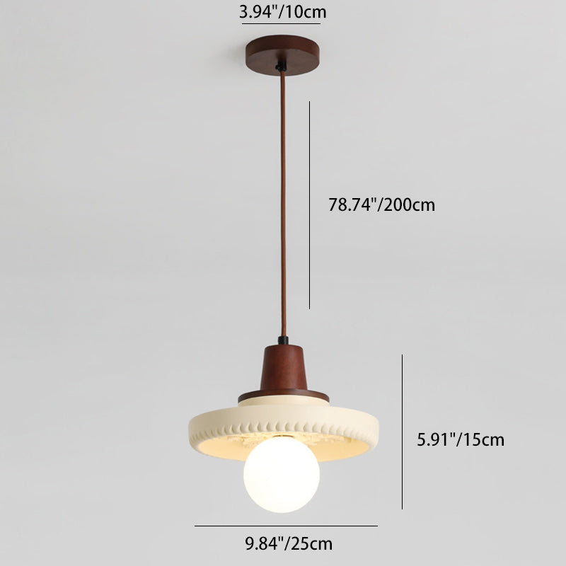 Modern Transitional Solid Wood Semicircle Carving Resin Shade 1-Light Pendant Light For Living Room