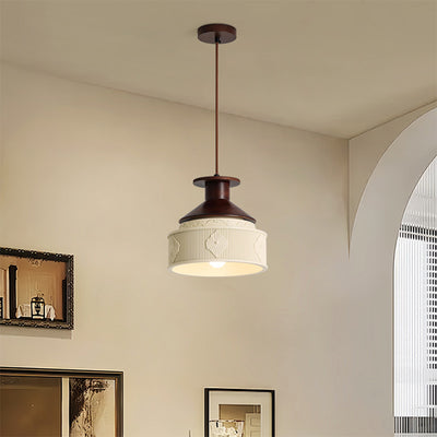Modern Transitional Solid Wood Semicircle Carving Resin Shade 1-Light Pendant Light For Living Room
