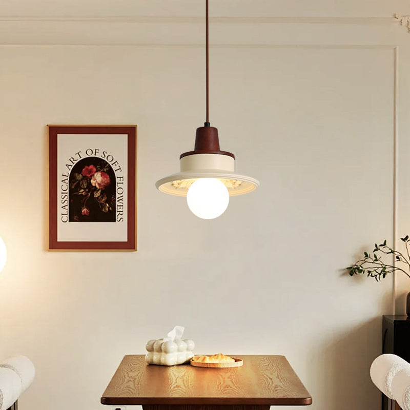 Modern Transitional Solid Wood Semicircle Carving Resin Shade 1-Light Pendant Light For Living Room