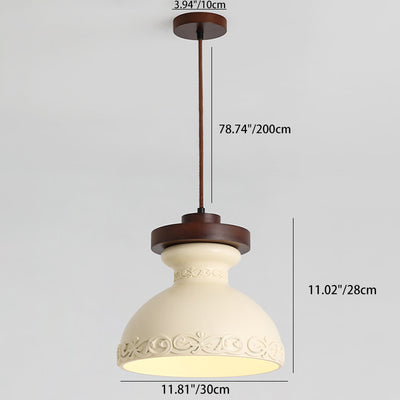 Modern Transitional Solid Wood Semicircle Carving Resin Shade 1-Light Pendant Light For Living Room