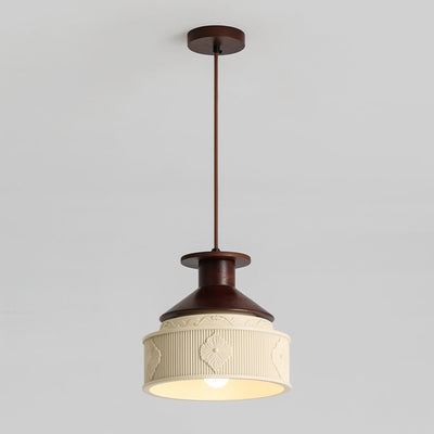 Modern Transitional Solid Wood Semicircle Carving Resin Shade 1-Light Pendant Light For Living Room