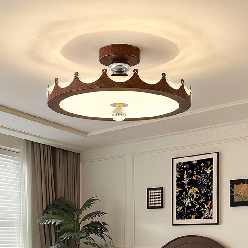 Traditionelle französische Eisen-Faux-Holzmaserung-Acryl-Kronenleuchte LED-Halbeinbau-Deckenleuchte für Wohnzimmer 