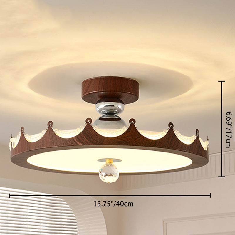 Traditionelle französische Eisen-Faux-Holzmaserung-Acryl-Kronenleuchte LED-Halbeinbau-Deckenleuchte für Wohnzimmer 
