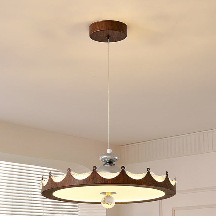 Traditionelle französische Eisen-Faux-Holzmaserung-Acryl-Kronenleuchte LED Pendelleuchte für Wohnzimmer 