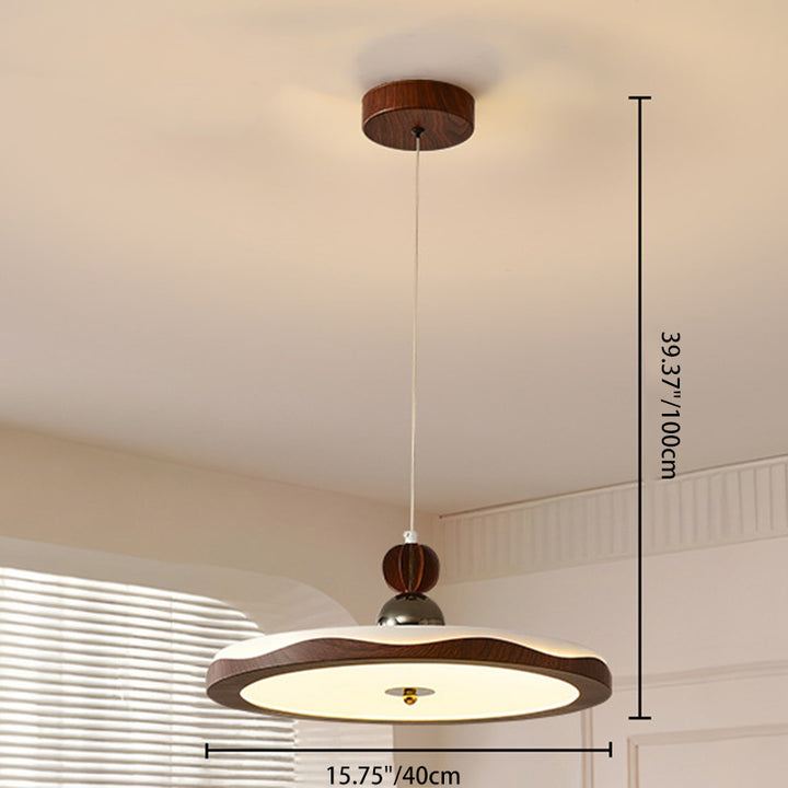 Traditional French Iron Faux Woodgrain Acrylic Crown Shade LED Pendant Light For Living Room