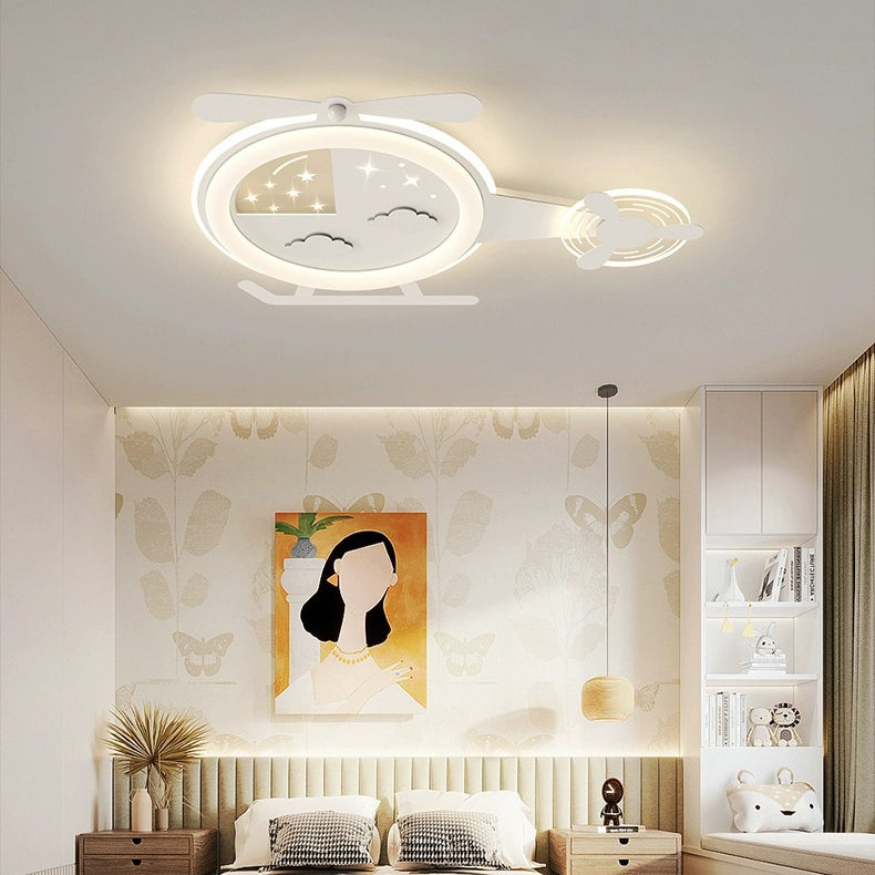Contemporary Creative Cartoon Helicopter Iron Acrylic LED Flush Mount Ceiling Light Kid&