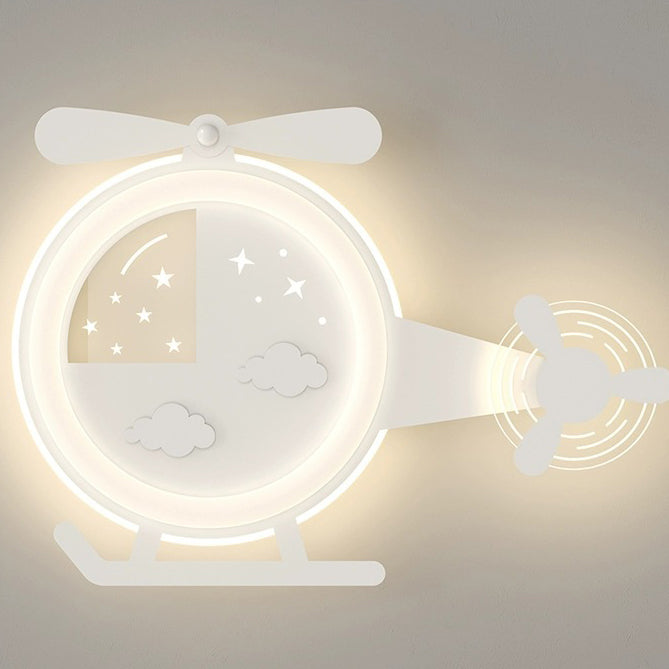 Contemporary Creative Cartoon Helicopter Iron Acrylic LED Flush Mount Ceiling Light Kid&