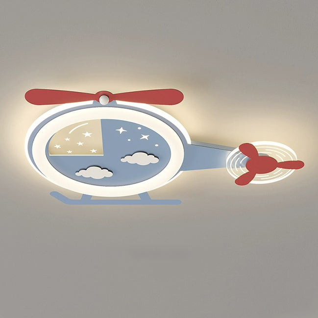 Contemporary Creative Cartoon Helicopter Iron Acrylic LED Flush Mount Ceiling Light Kid&