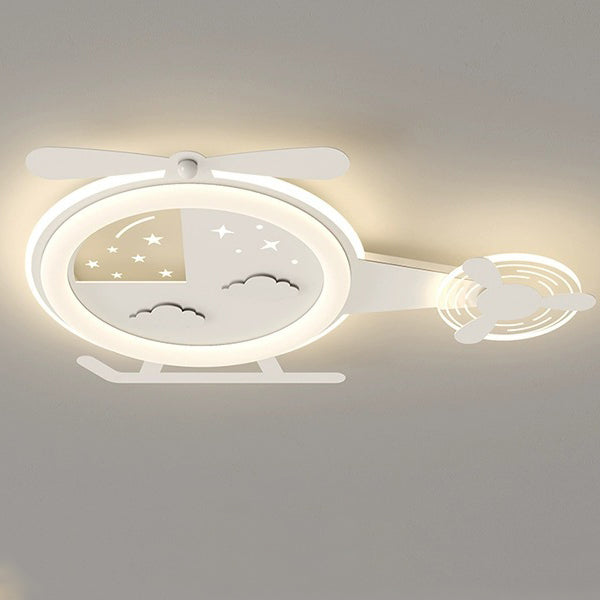 Contemporary Creative Cartoon Helicopter Iron Acrylic LED Flush Mount Ceiling Light Kid&