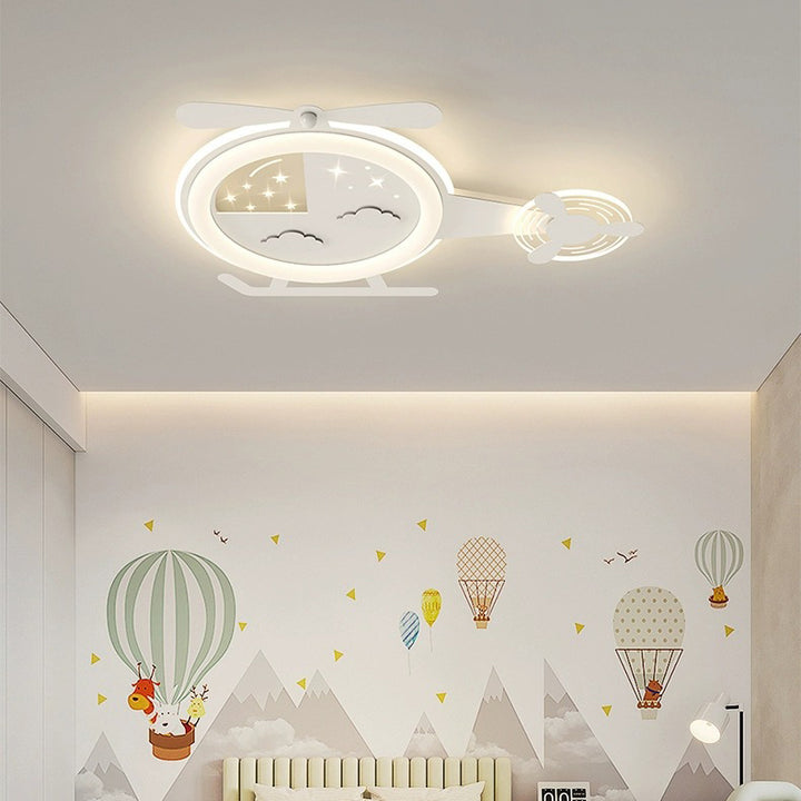 Contemporary Creative Cartoon Helicopter Iron Acrylic LED Flush Mount Ceiling Light Kid&