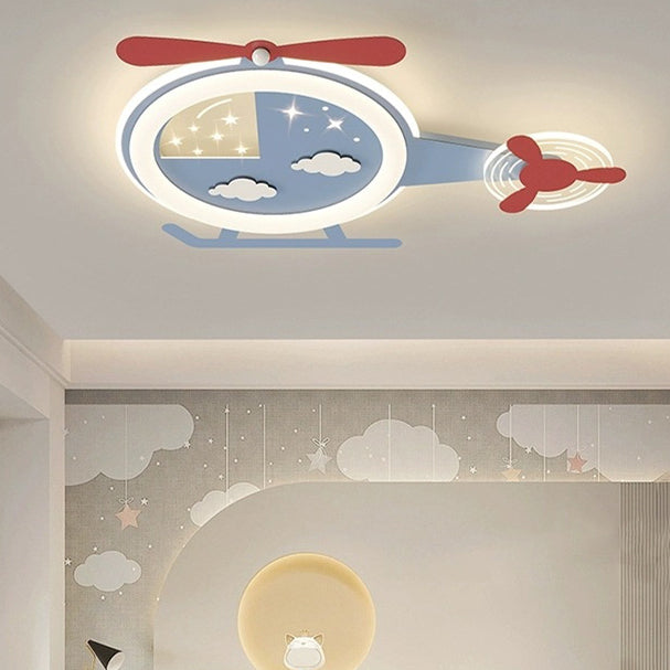 Contemporary Creative Cartoon Helicopter Iron Acrylic LED Flush Mount Ceiling Light Kid&