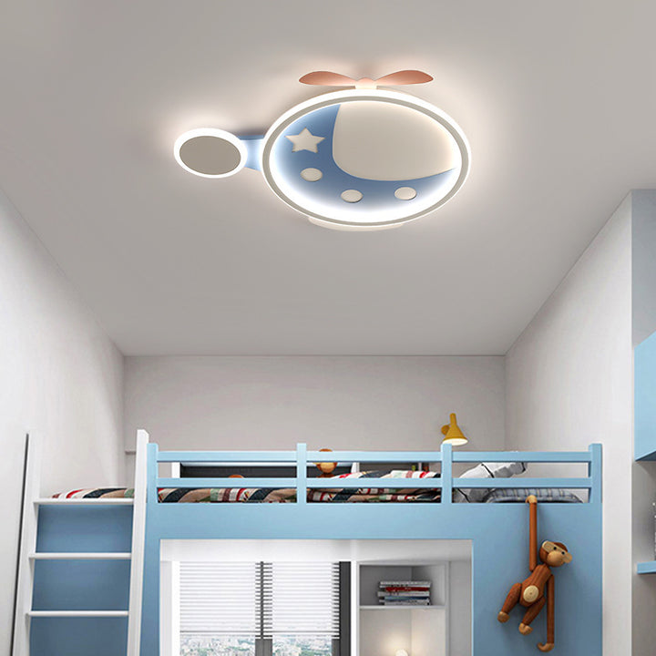 Contemporary Creative Cartoon Helicopter Iron Acrylic LED Flush Mount Ceiling Light Kid&