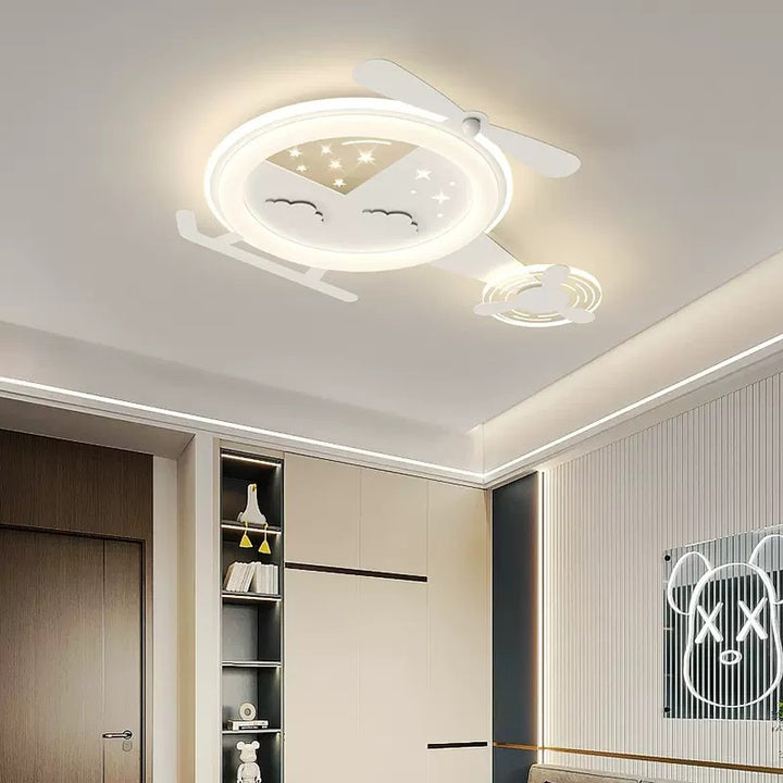 Contemporary Creative Cartoon Helicopter Iron Acrylic LED Flush Mount Ceiling Light Kid&