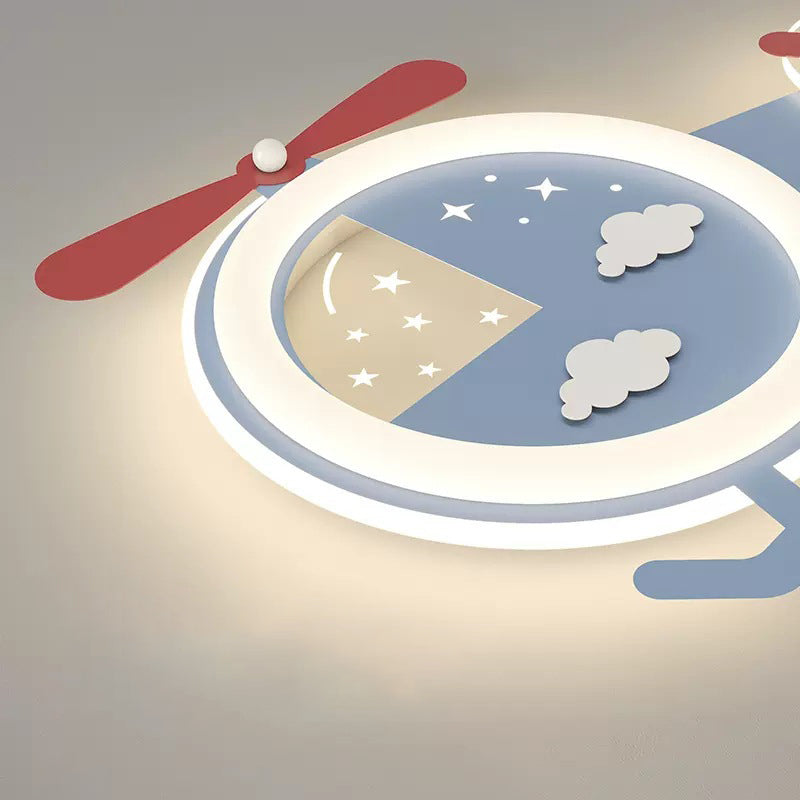 Contemporary Creative Cartoon Helicopter Iron Acrylic LED Flush Mount Ceiling Light Kid&