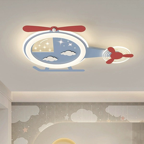 Contemporary Creative Cartoon Helicopter Iron Acrylic LED Flush Mount Ceiling Light Kid&