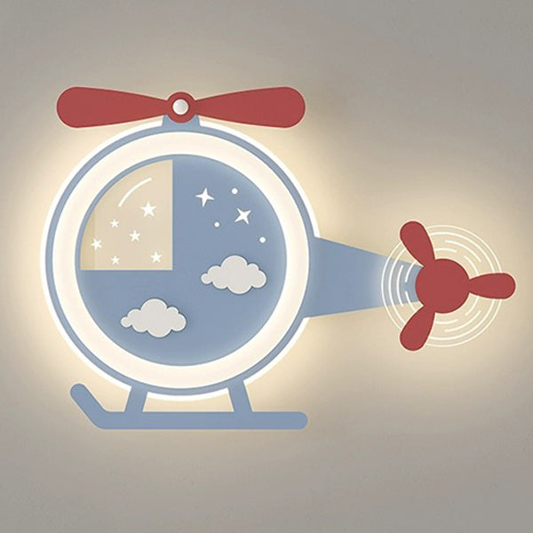Contemporary Creative Cartoon Helicopter Iron Acrylic LED Flush Mount Ceiling Light Kid&
