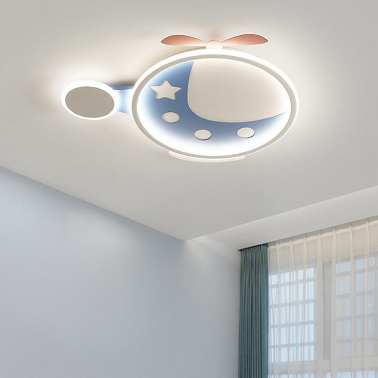 Contemporary Creative Cartoon Helicopter Iron Acrylic LED Flush Mount Ceiling Light Kid&