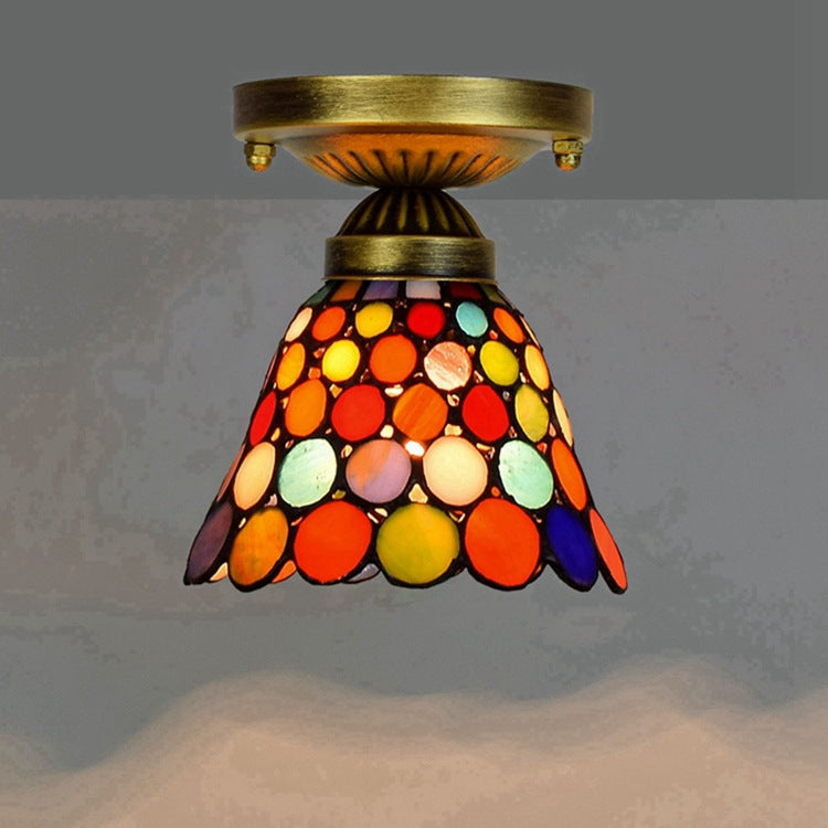Traditionelle Tiffany-Buntglas-Kelchschirmeisen 1-Licht Halb bündige Deckenleuchte für Wohnzimmer 