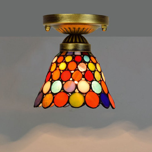 Traditionelle Tiffany-Buntglas-Kelchschirmeisen 1-Licht Halb bündige Deckenleuchte für Wohnzimmer 