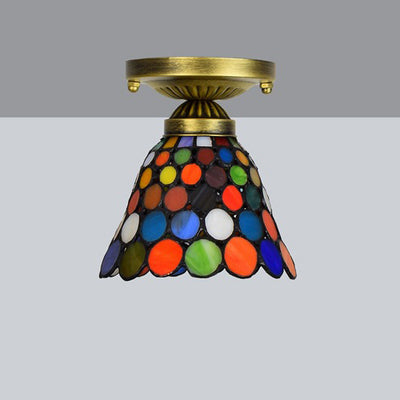 Traditionelle Tiffany-Buntglas-Kelchschirmeisen 1-Licht Halb bündige Deckenleuchte für Wohnzimmer 