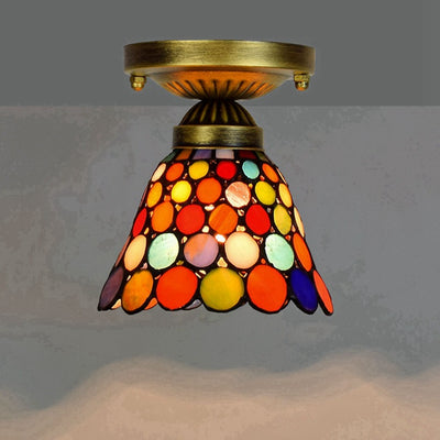Traditionelle Tiffany-Buntglas-Kelchschirmeisen 1-Licht Halb bündige Deckenleuchte für Wohnzimmer 