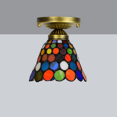 Traditionelle Tiffany-Buntglas-Kelchschirmeisen 1-Licht Halb bündige Deckenleuchte für Wohnzimmer 