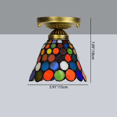 Traditionelle Tiffany-Buntglas-Kelchschirmeisen 1-Licht Halb bündige Deckenleuchte für Wohnzimmer 