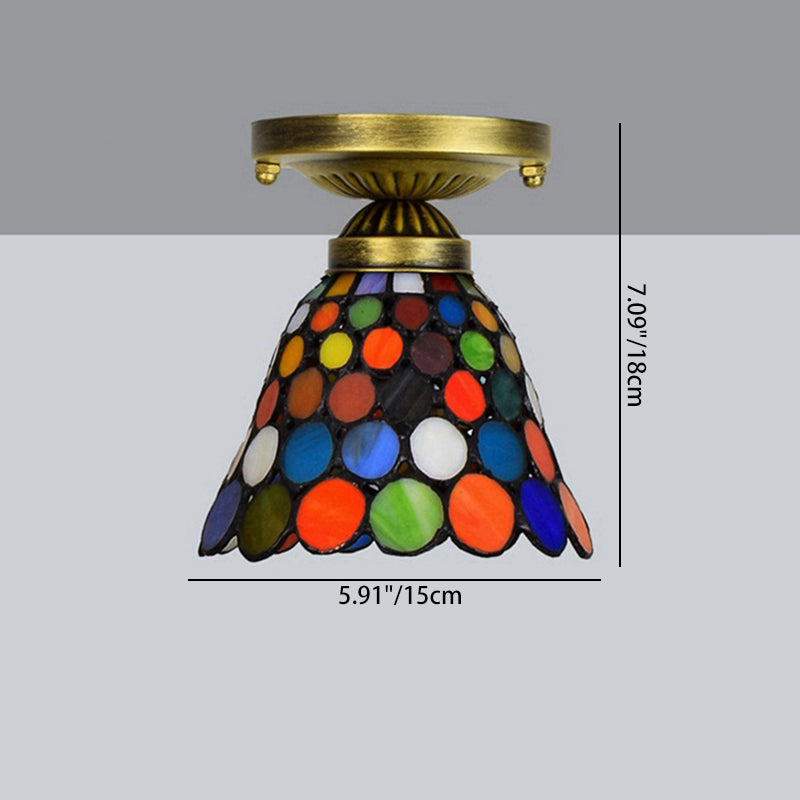Traditionelle Tiffany-Buntglas-Kelchschirmeisen 1-Licht Halb bündige Deckenleuchte für Wohnzimmer 