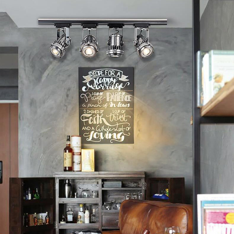 Plafonnier semi-affleurant contemporain industriel en aluminium vieilli réglable avec projecteur LED pour salon 