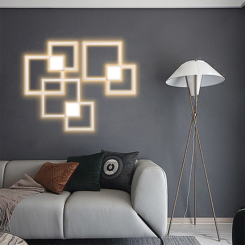 Lámpara de pared LED de acrílico con tira de hierro geométrica de simplicidad contemporánea para dormitorio 