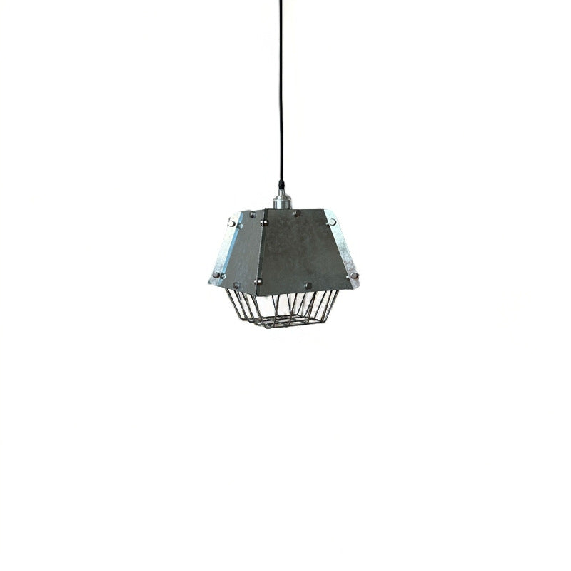 Contemporain Industriel Acier Inoxydable Colonne Géométrique Suspension Luminaire 1-Lumière Pour Salon 