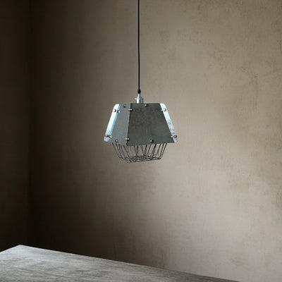 Contemporain Industriel Acier Inoxydable Colonne Géométrique Suspension Luminaire 1-Lumière Pour Salon 
