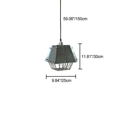 Contemporain Industriel Acier Inoxydable Colonne Géométrique Suspension Luminaire 1-Lumière Pour Salon 