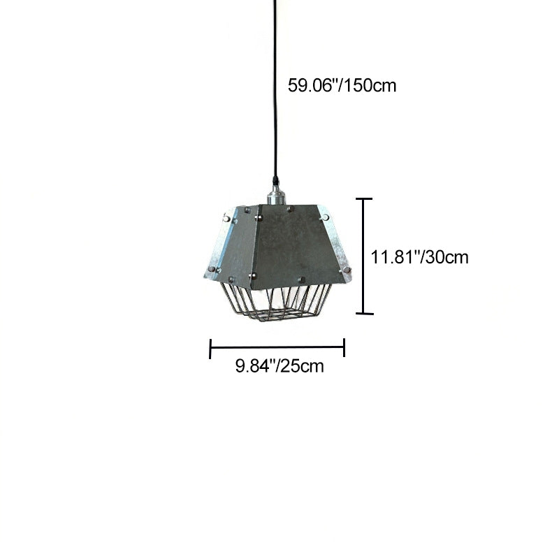 Contemporain Industriel Acier Inoxydable Colonne Géométrique Suspension Luminaire 1-Lumière Pour Salon 