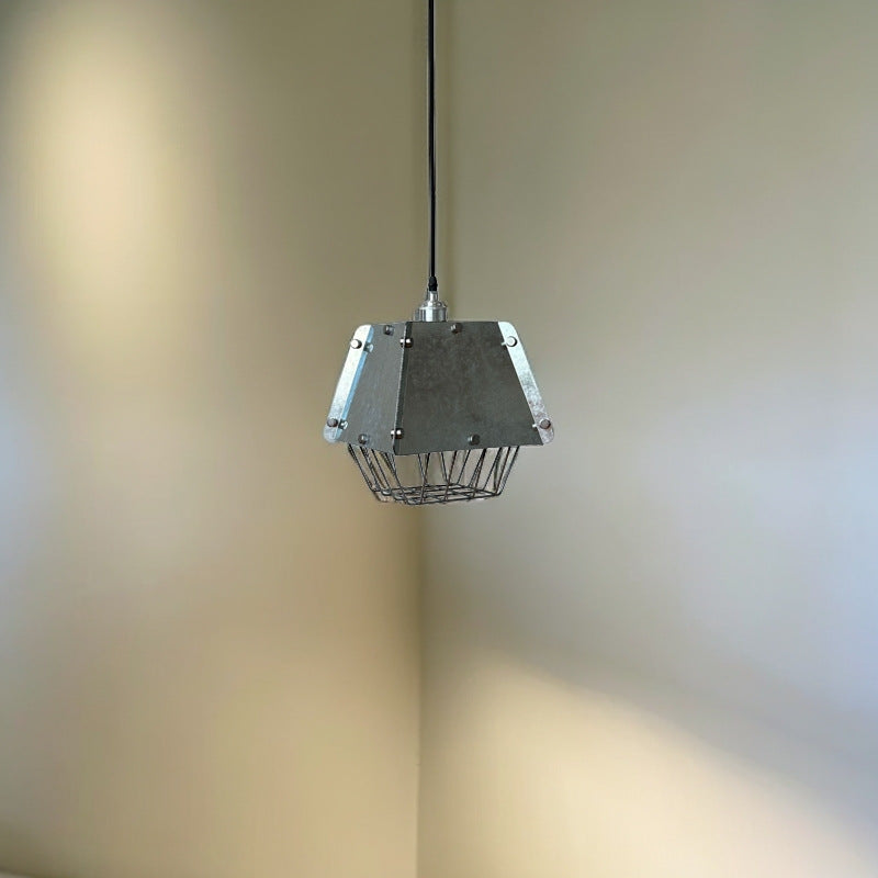 Contemporain Industriel Acier Inoxydable Colonne Géométrique Suspension Luminaire 1-Lumière Pour Salon 