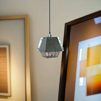 Contemporain Industriel Acier Inoxydable Colonne Géométrique Suspension Luminaire 1-Lumière Pour Salon 