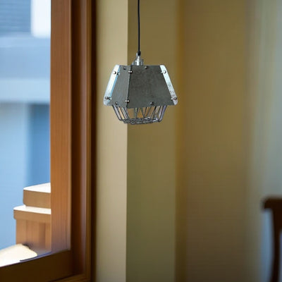 Contemporain Industriel Acier Inoxydable Colonne Géométrique Suspension Luminaire 1-Lumière Pour Salon 