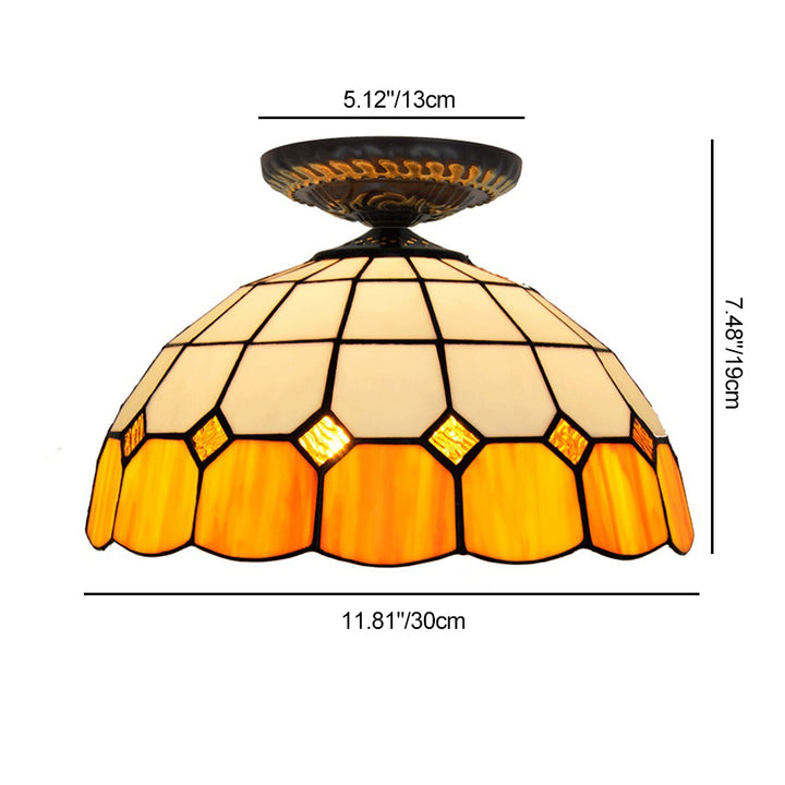 Traditional Tiffany Stained Glass Dome Shade 1-Light Semi-Flush Mount Ceiling Light For Living Room