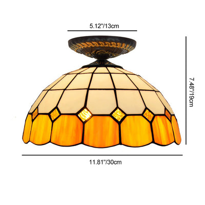 Traditionelle Tiffany-Buntglas-Kuppelschirm 1-Licht Halbeinbau-Deckenleuchte für Wohnzimmer 